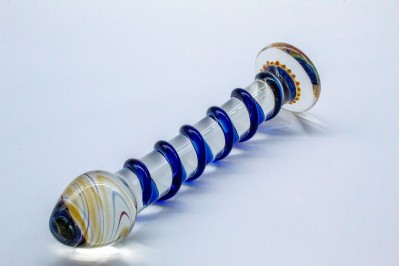 Glass Dildo Clear Blue Spiral