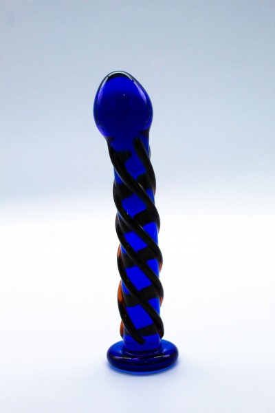 Glass Dildo Deep Blue Spiral
