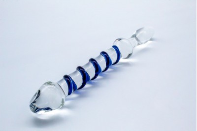 Glass Dildo Handle Blue Spiral