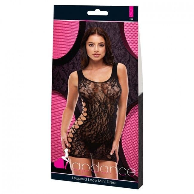 Lapdance Leopard Lace Mini Dress Black